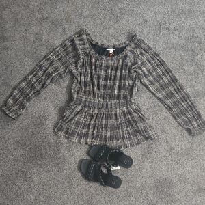Knox Rose Black and White Plaid Kids Blouse